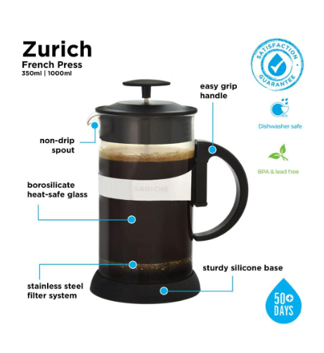 French Press - 1000ml - 8 cup - Black