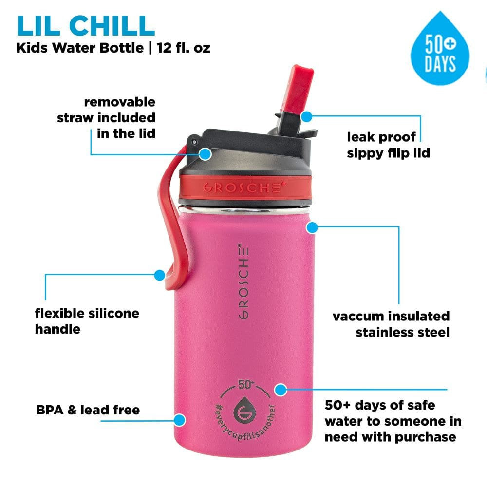 Lil Chill Kids SS Insulated Water Bottle - Pink 350ml